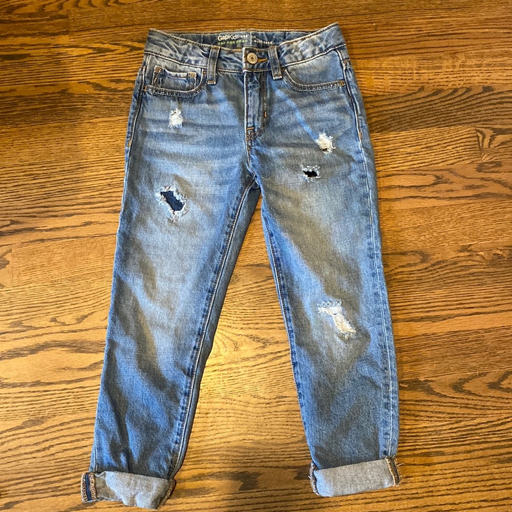 GAP girls distressed jeans, ankle, cuffed, size 6